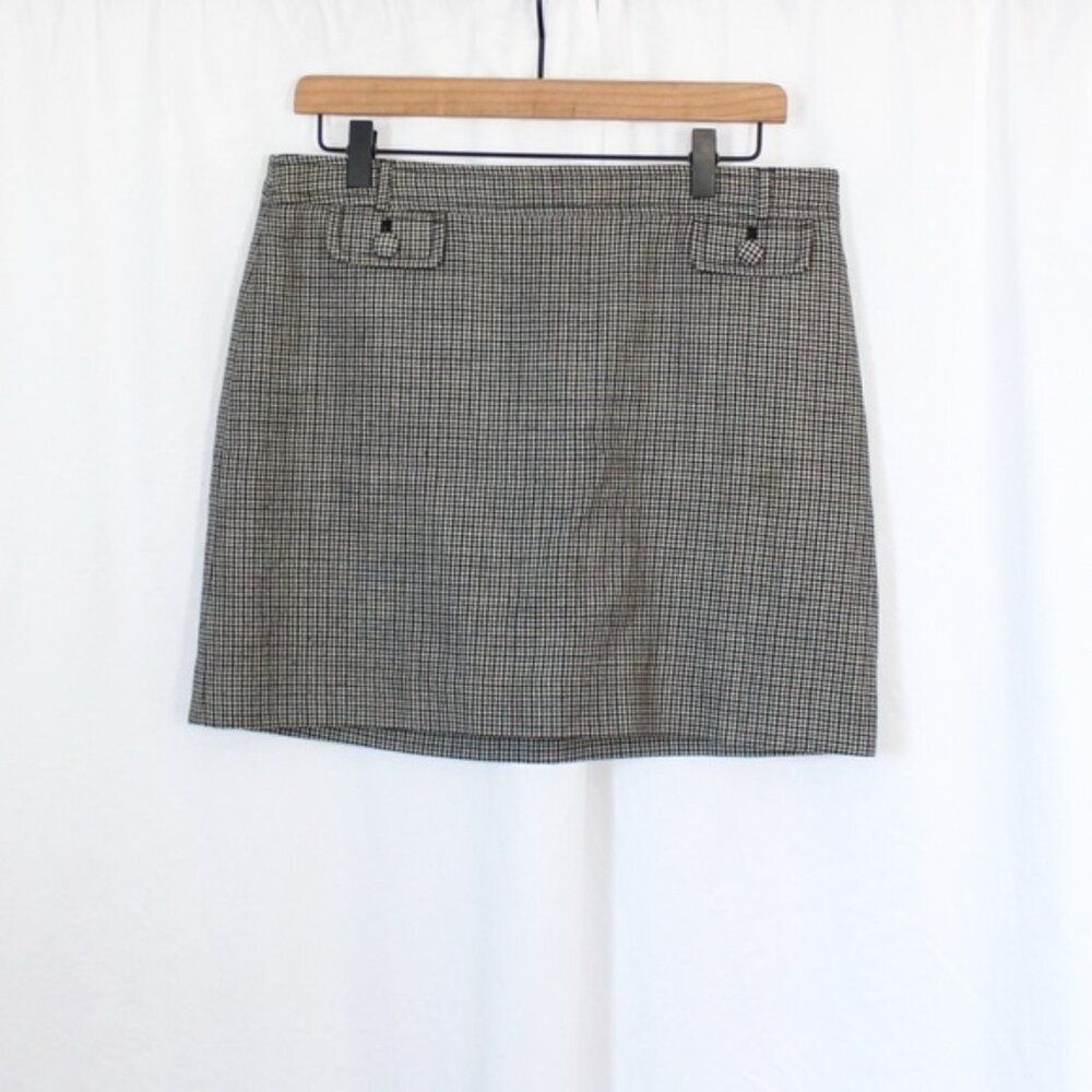 Banana Republic Women's Wool Black and White Houndstooth A-Line Mini Skirt 8